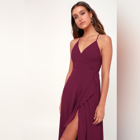 Lulus-In Love Forever Burgundy Lace-Up High-Low Maxi Dress (M/S) - Picture 3 of 5